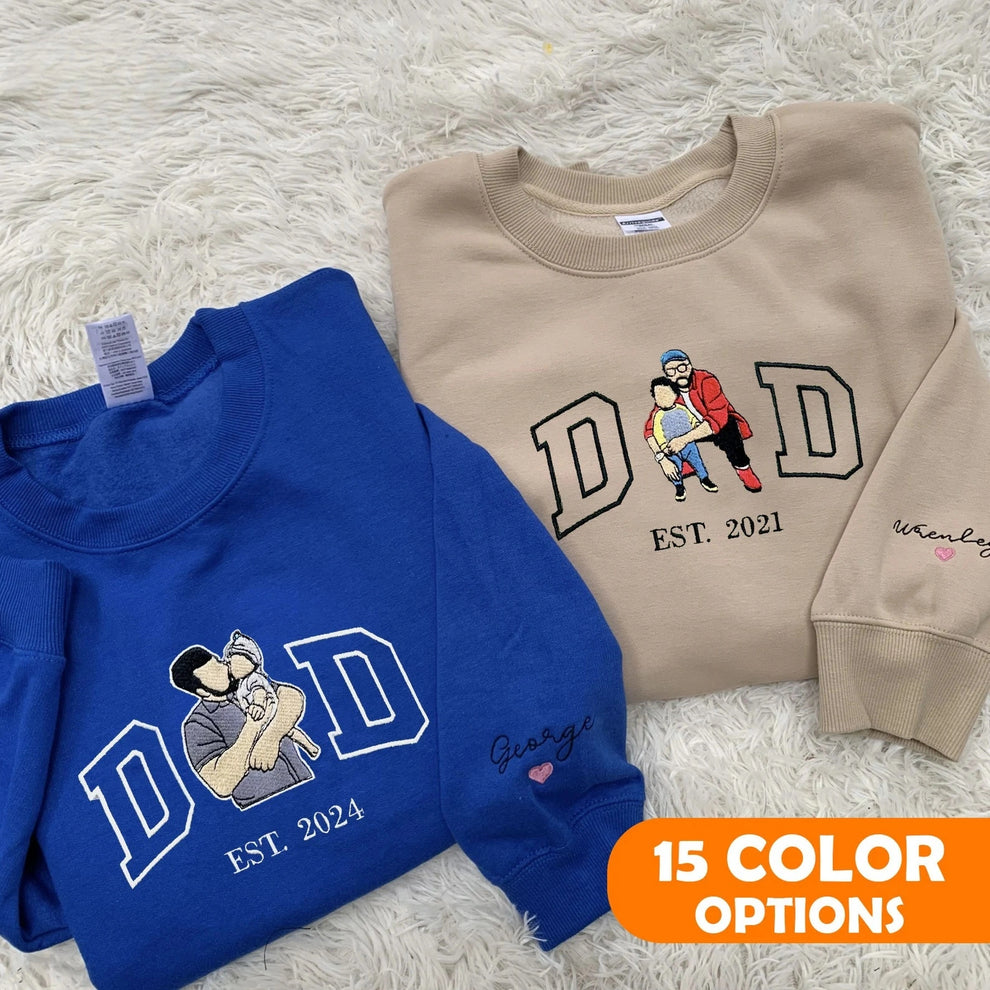 Embroidered family portrait on hoodie, embroidered sweater for Mother's Day, sweaters with portraits of father and mother, gift for father and mother