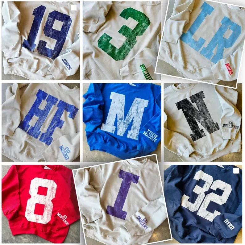 Bold Digit Varsity Sweater – Personalized Distressed Finish