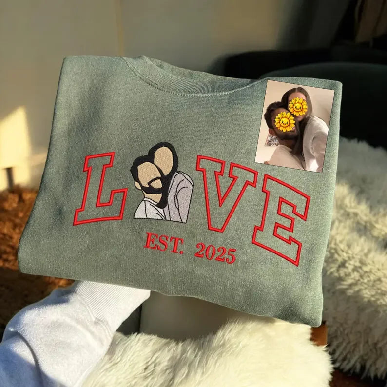 Custom Couple Hoodies with Heart - Felt Embroidery for Valentine's