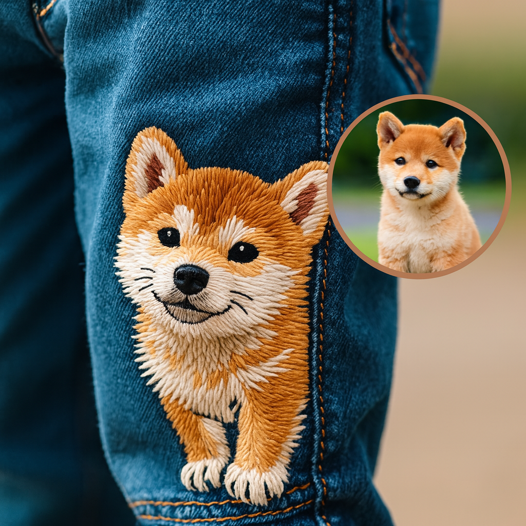 Custom Embroidered Pet Portrait Jeans - Personalized Gift for Pet Lovers - Dog Memorial - Cat Keepsake - From Your Photo