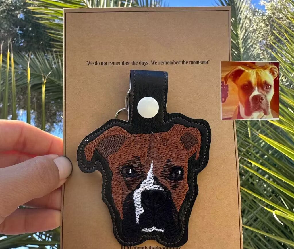 Custom Pet Embroidery Keychain Personalized Embroidered Keychain Animal Embroidery
