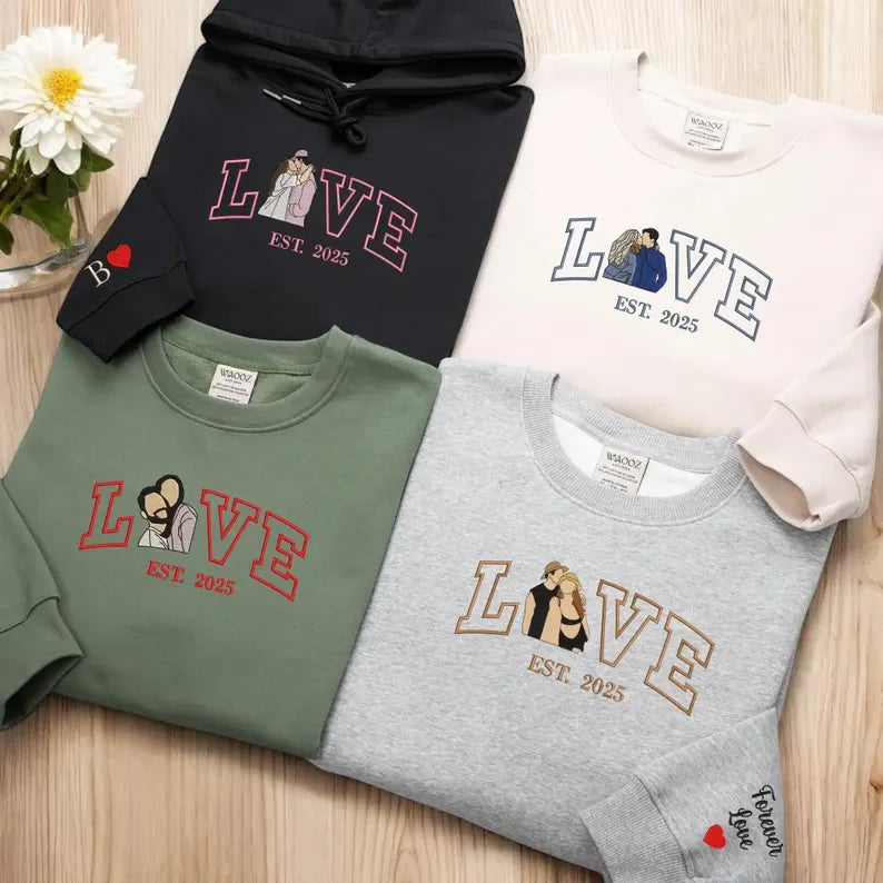 Custom Couple Hoodies with Heart - Felt Embroidery for Valentine's