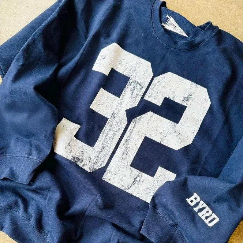 Bold Digit Varsity Sweater – Personalized Distressed Finish