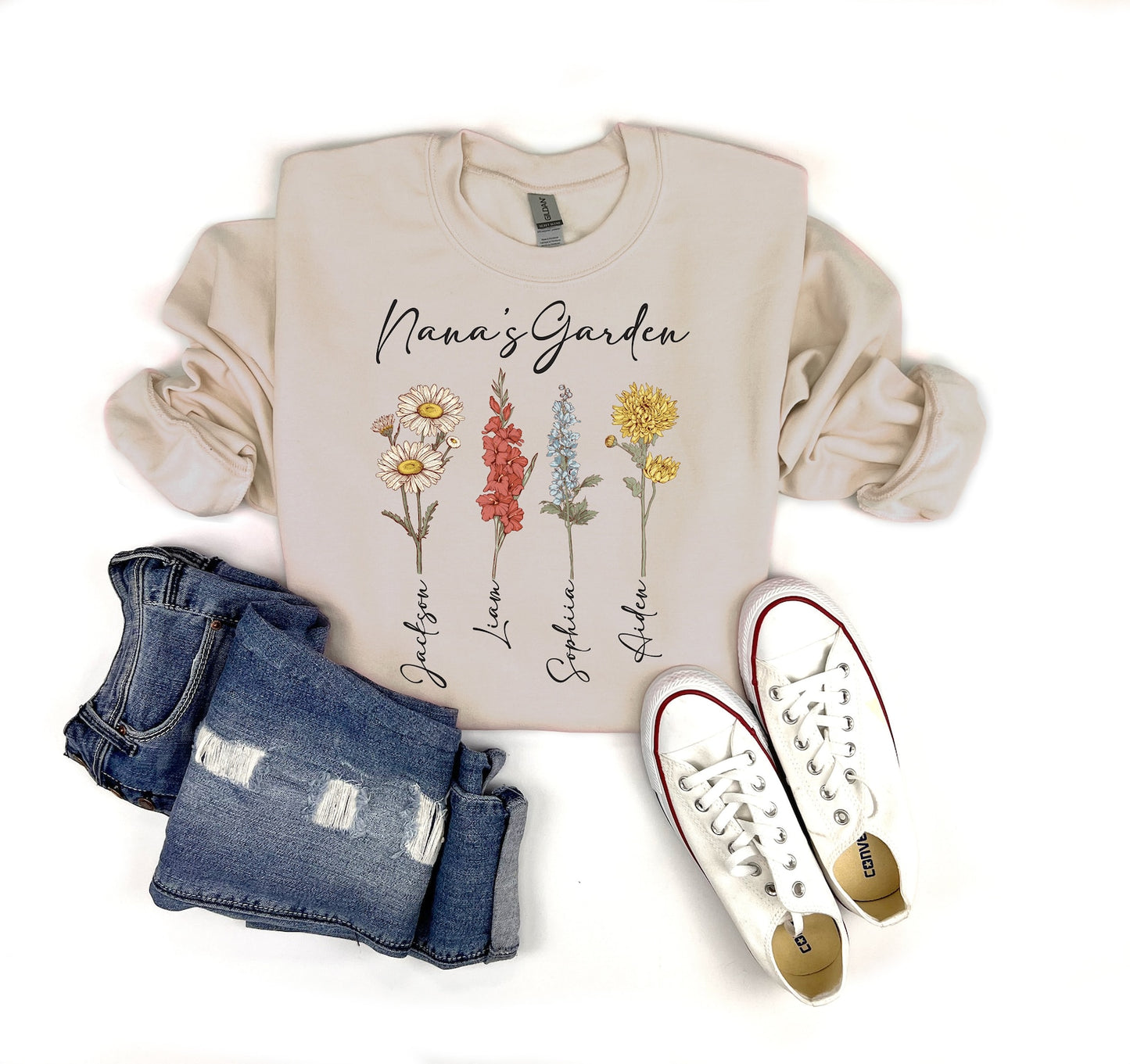 Elegant Custom Birth Flower Sweatshirt – Ideal for Mother's Day or Birthday