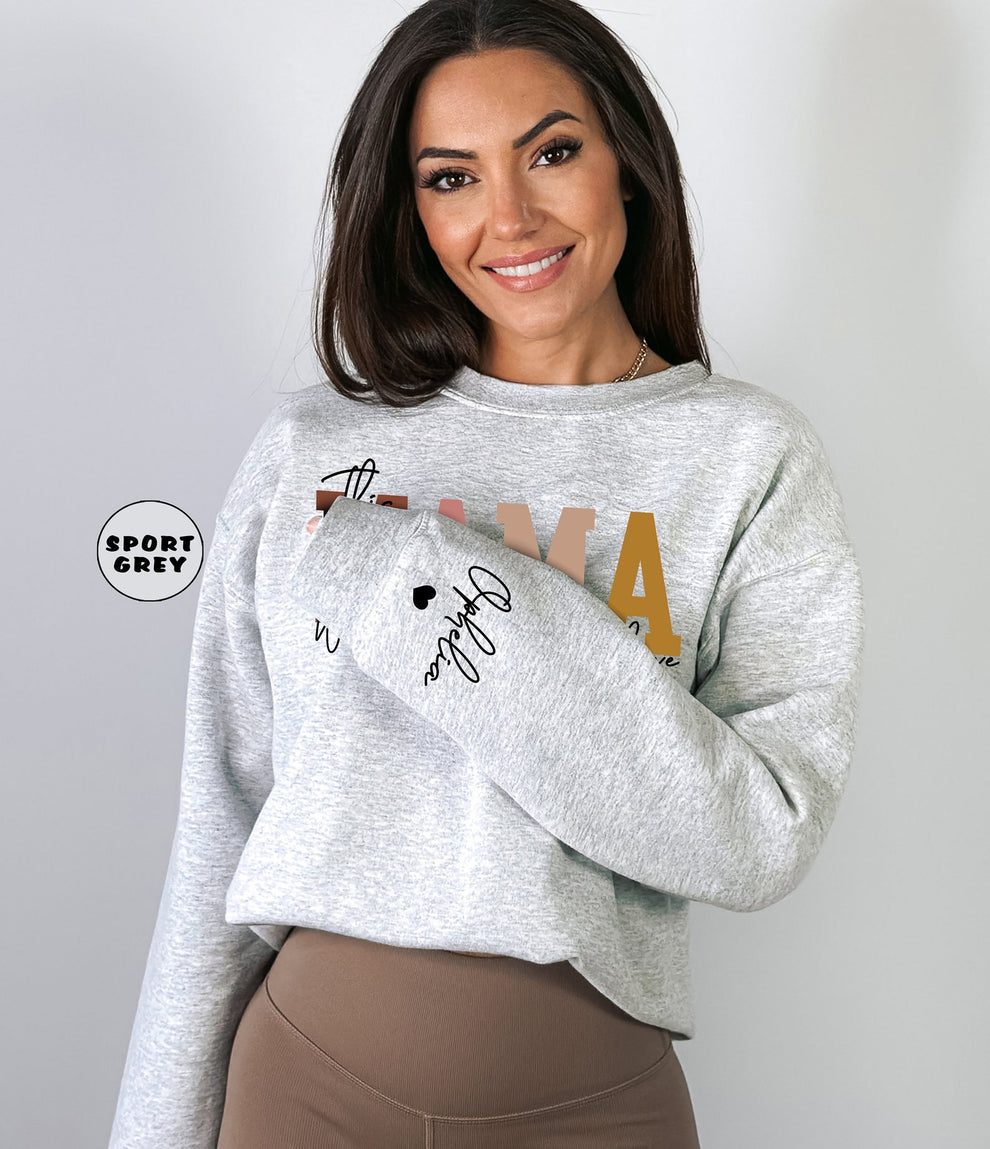 Wear Your Heart on Your Sleeve – Personalized Mama Sweatshirt with Kids’ Names | for Mom and Grandma Gift