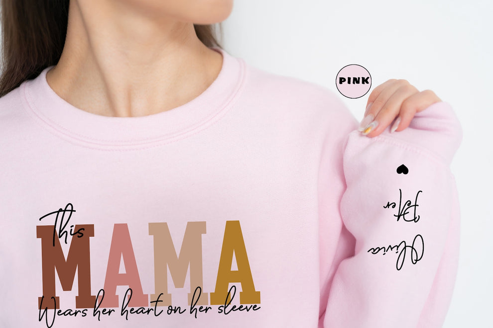Wear Your Heart on Your Sleeve – Personalized Mama Sweatshirt with Kids’ Names | for Mom and Grandma Gift