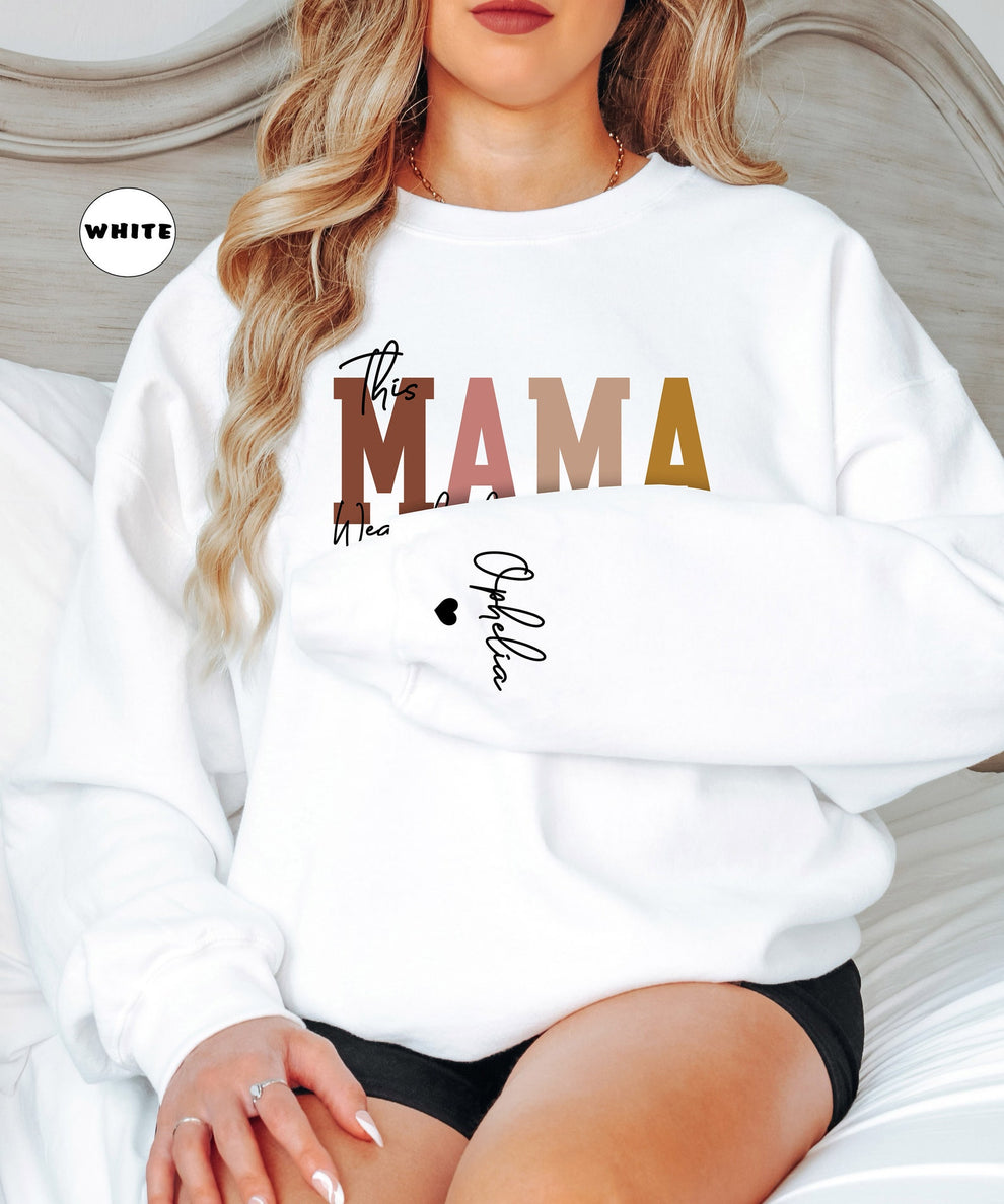 Wear Your Heart on Your Sleeve – Personalized Mama Sweatshirt with Kids’ Names | for Mom and Grandma Gift