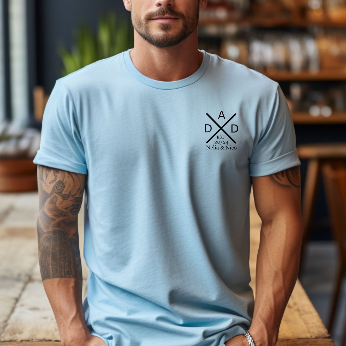 Timeless fatherhood: Personalized father shirt. T-shirt with the child's name and year of birth. Dad gift. Dad gift idea.