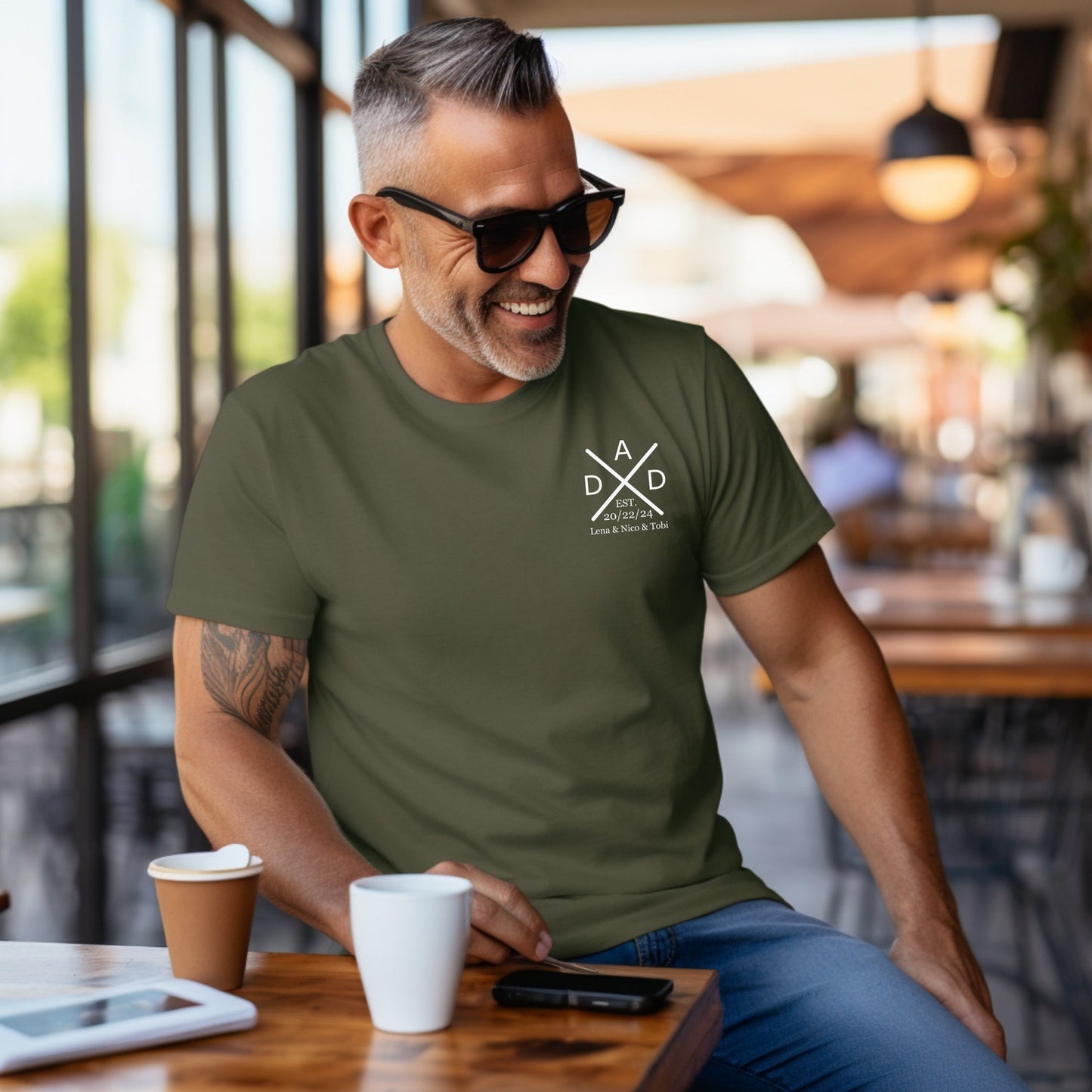 Timeless fatherhood: Personalized father shirt. T-shirt with the child's name and year of birth. Dad gift. Dad gift idea.