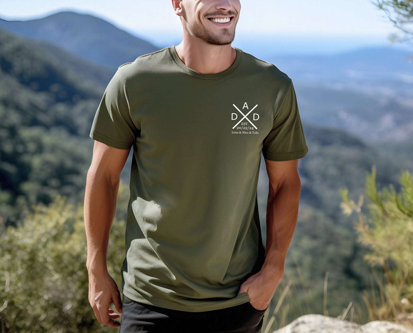 Timeless fatherhood: Personalized father shirt. T-shirt with the child's name and year of birth. Dad gift. Dad gift idea.