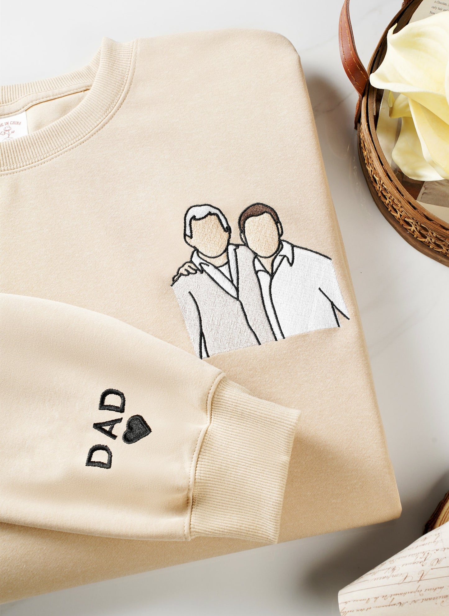 Custom Embroidered Sweatshirt for Dad with Kid Names on Sleeve, Personalized Dad Christmas Gifts Sweater,,Father's Day Gifts