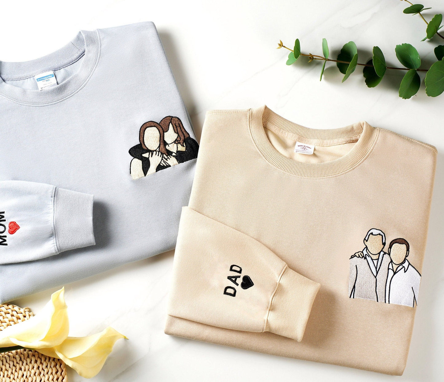 Custom Embroidered Sweatshirt for Dad with Kid Names on Sleeve, Personalized Dad Christmas Gifts Sweater,,Father's Day Gifts