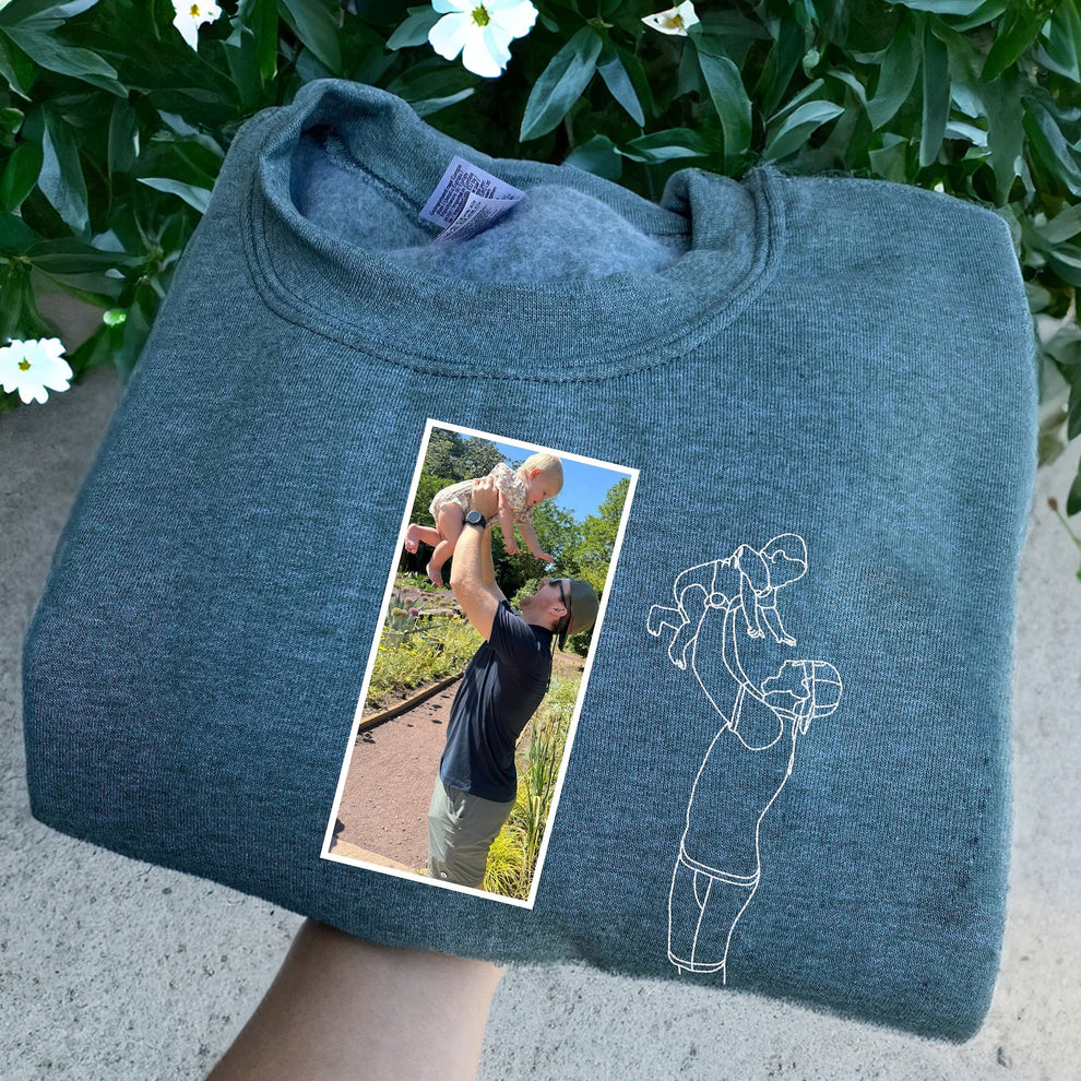Personalized Dad Sweatshirt with Picture, Custom Embroidered Portrait from Photo Hoodie, Dad Portrait, Family Portrait, Dad Sweatshirt