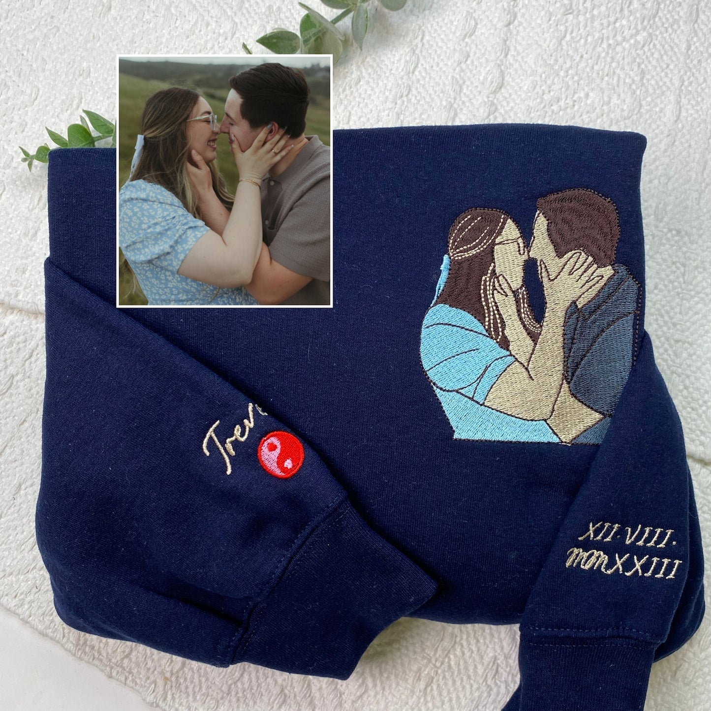 Custom Embroidered Portrait from Photo Sweatshirt, Couple Crewneck, Anniversary Shirt, Birthday Couple Gift For Girlfriend, Boyfriends, LGBT
