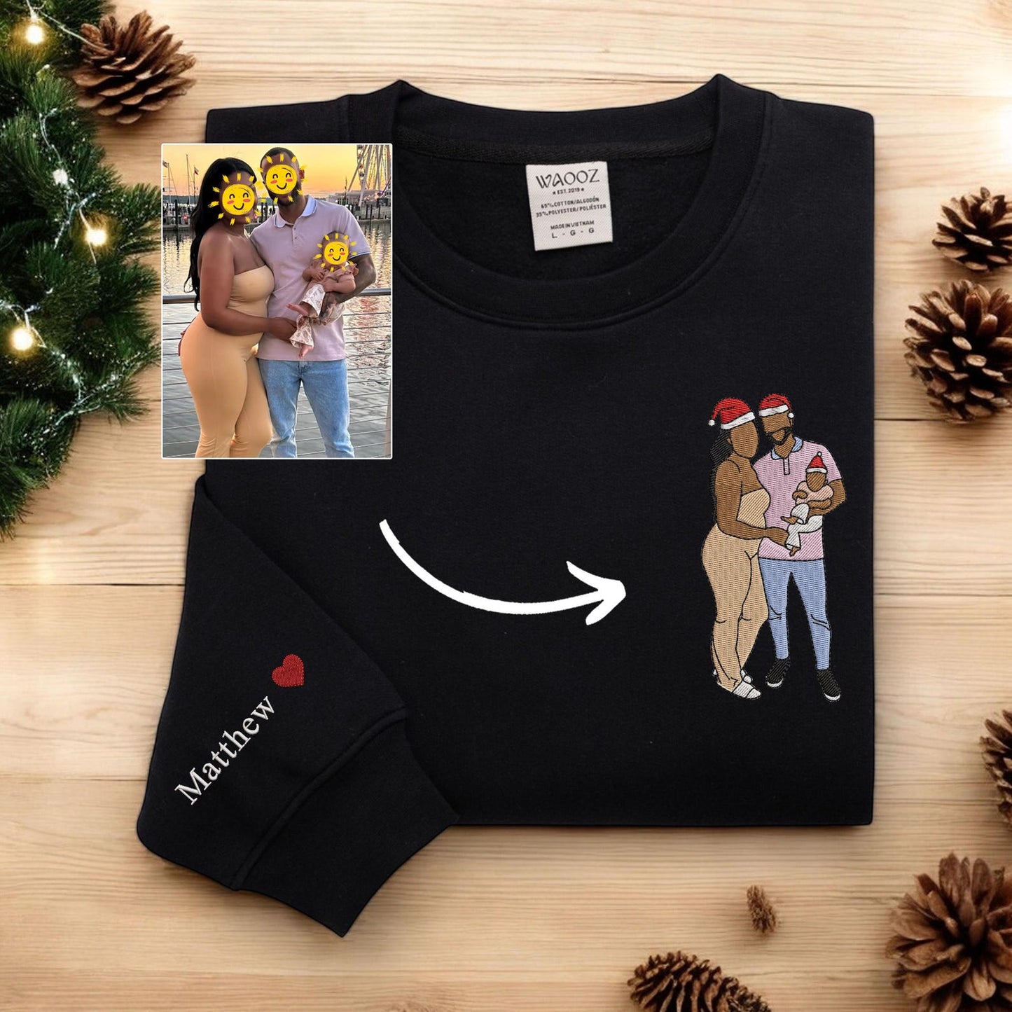 Christmas Custom Embroidered Custom Portrait Sweatshirt Family Christmas Sweater Ugly Christmas Holiday Sweater