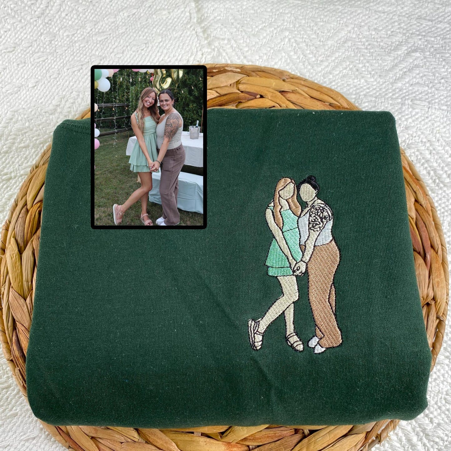 Custom Embroidered Portrait from Photo Sweatshirt, Couple Crewneck, Anniversary Shirt, Birthday Couple Gift For Girlfriend, Boyfriends, LGBT