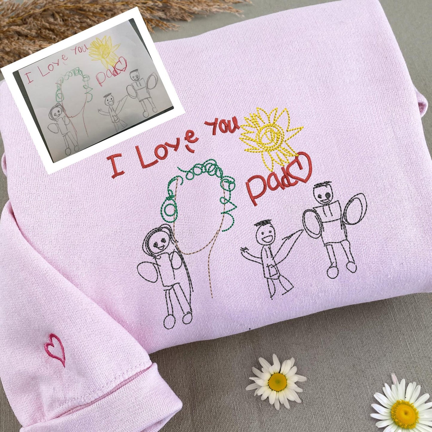 Custom Embroidered Kids' Drawing Sweatshirt - Personalized Mom And Dad Gifts, Outline Portrait Shirt
