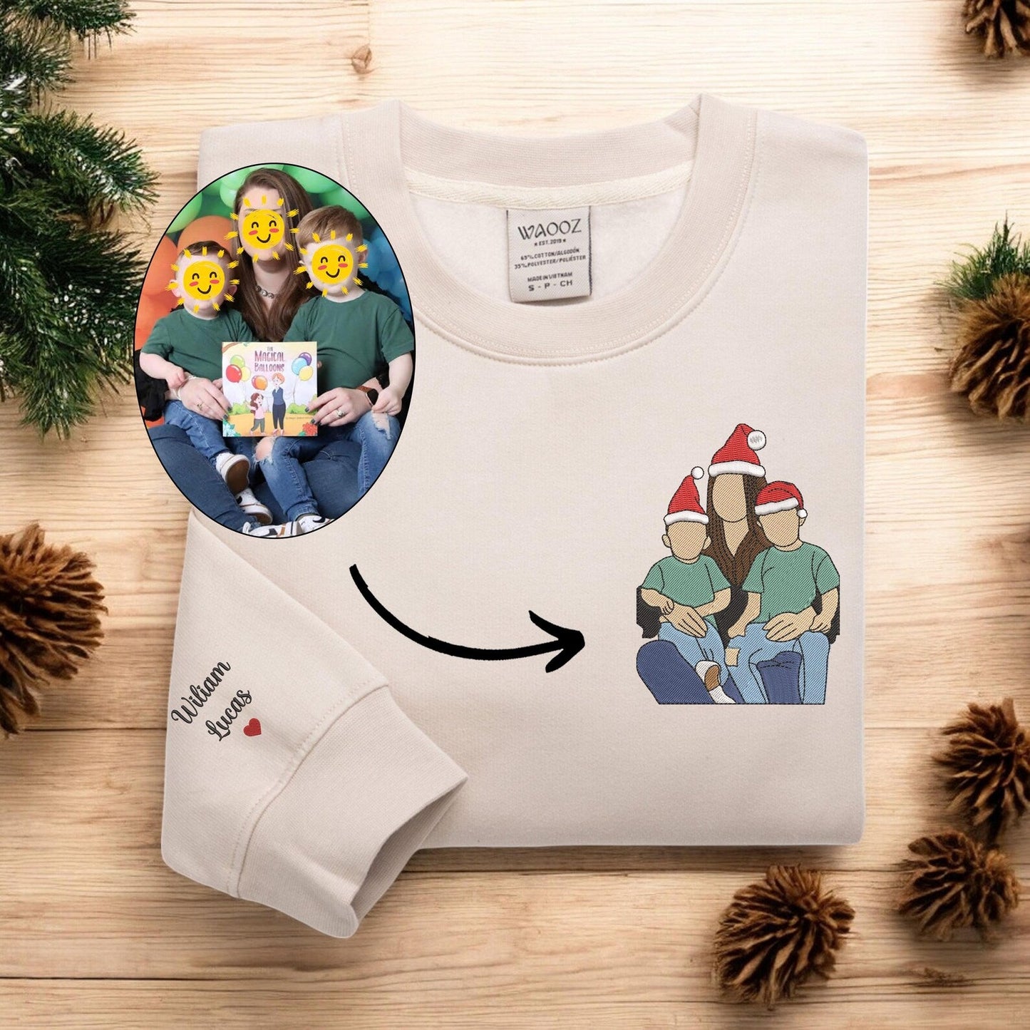 Christmas Custom Embroidered Custom Portrait Sweatshirt Family Christmas Sweater Ugly Christmas Holiday Sweater