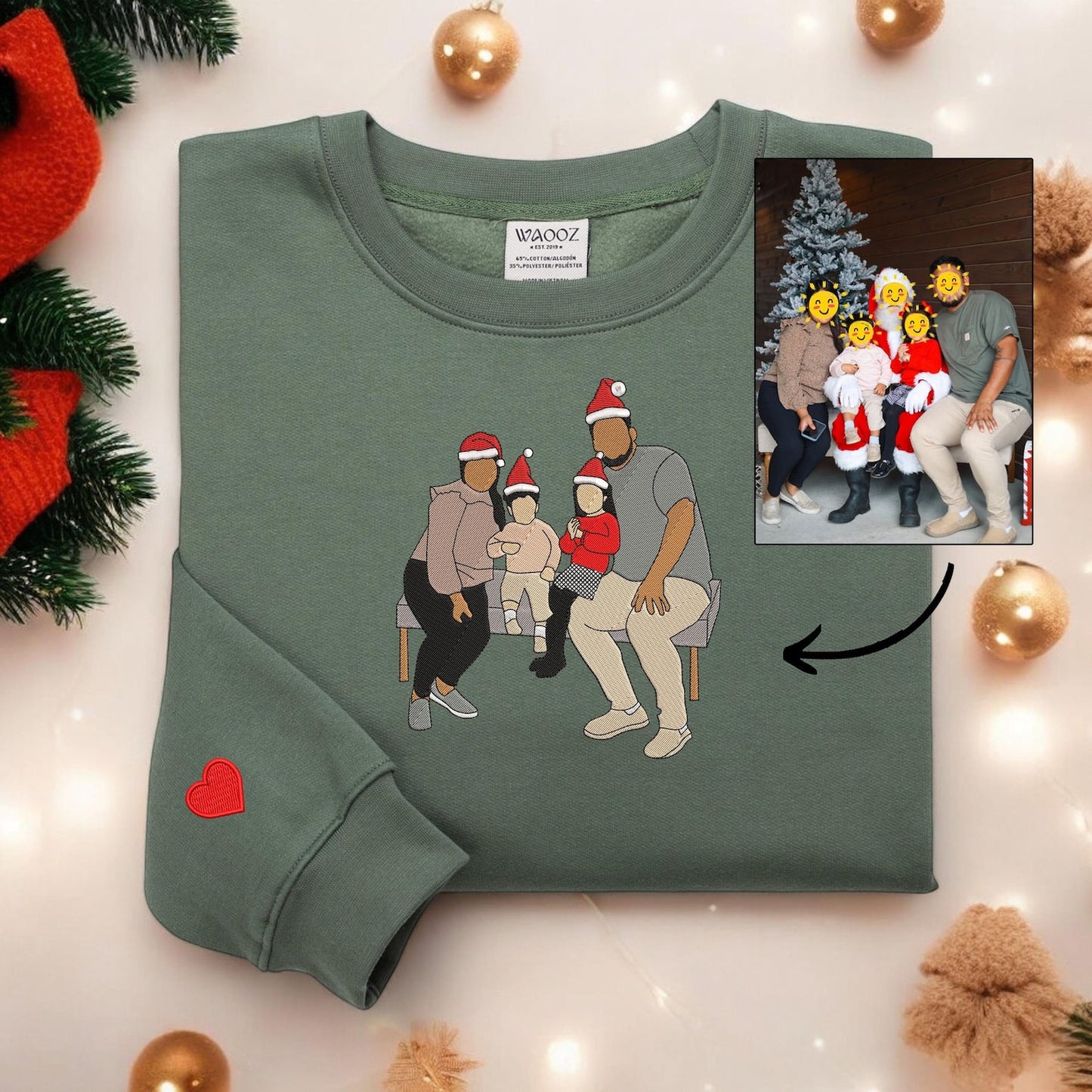 Christmas Custom Embroidered Custom Portrait Sweatshirt Family Christmas Sweater Ugly Christmas Holiday Sweater
