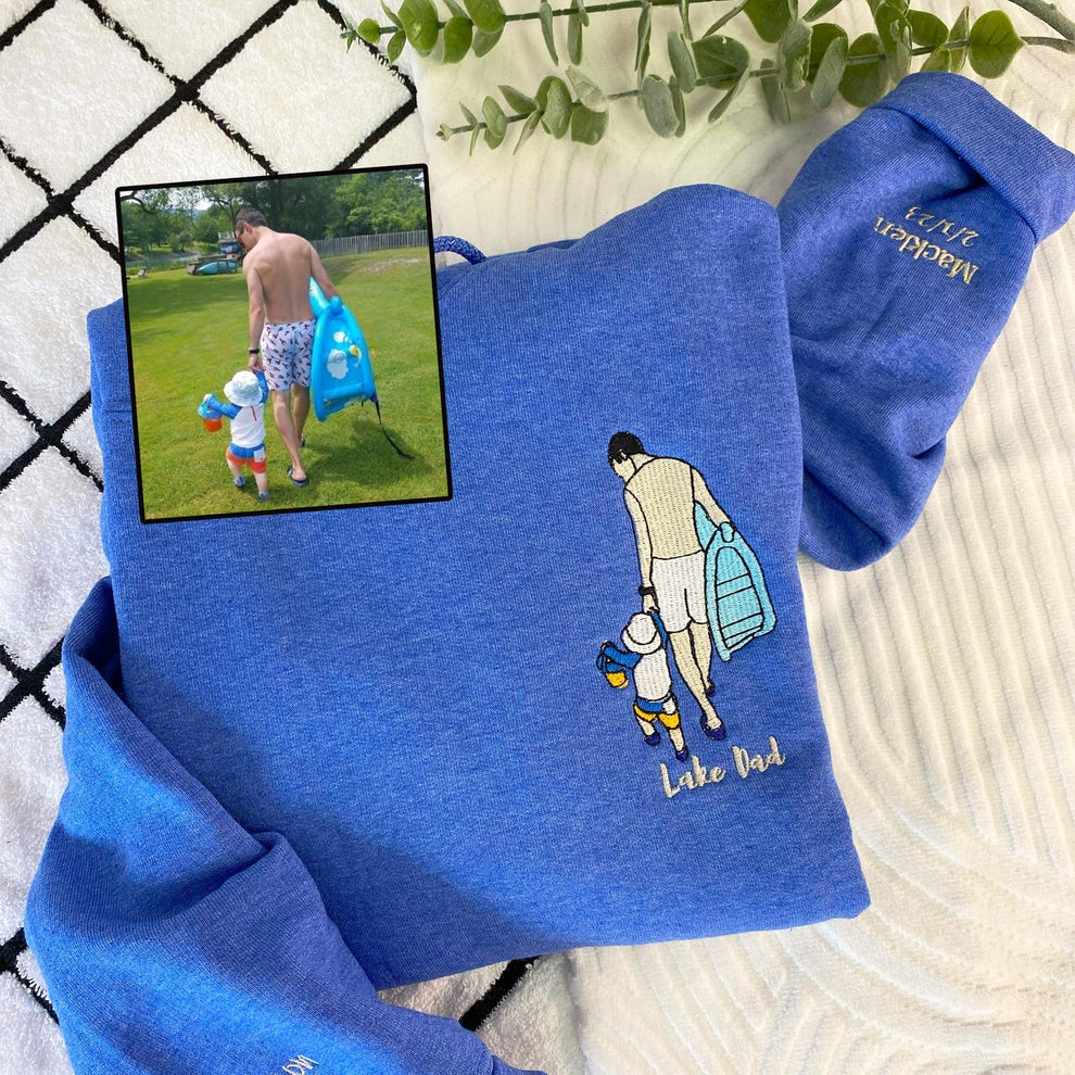 Perfect gift for Father's Day, Embroidered Dad Hoodie with Photo, Personalized Dad Sweater with Photo Portrait, Father and Son Shirt