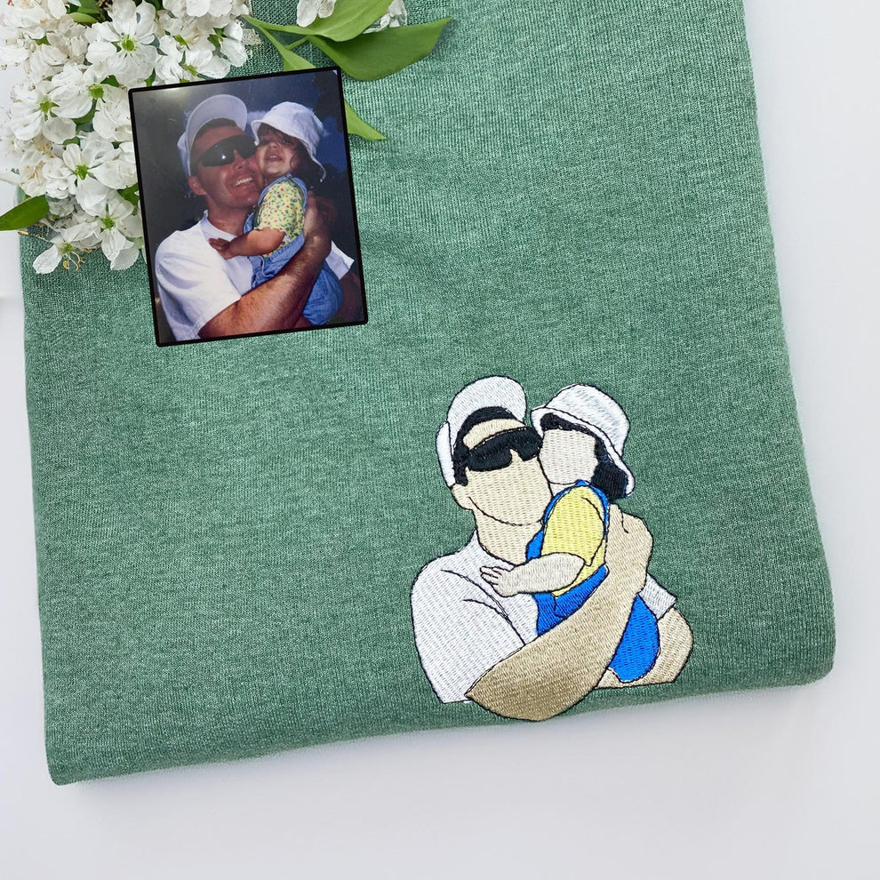 Perfect gift for Father's Day, Embroidered Dad Hoodie with Photo, Personalized Dad Sweater with Photo Portrait, Father and Son Shirt