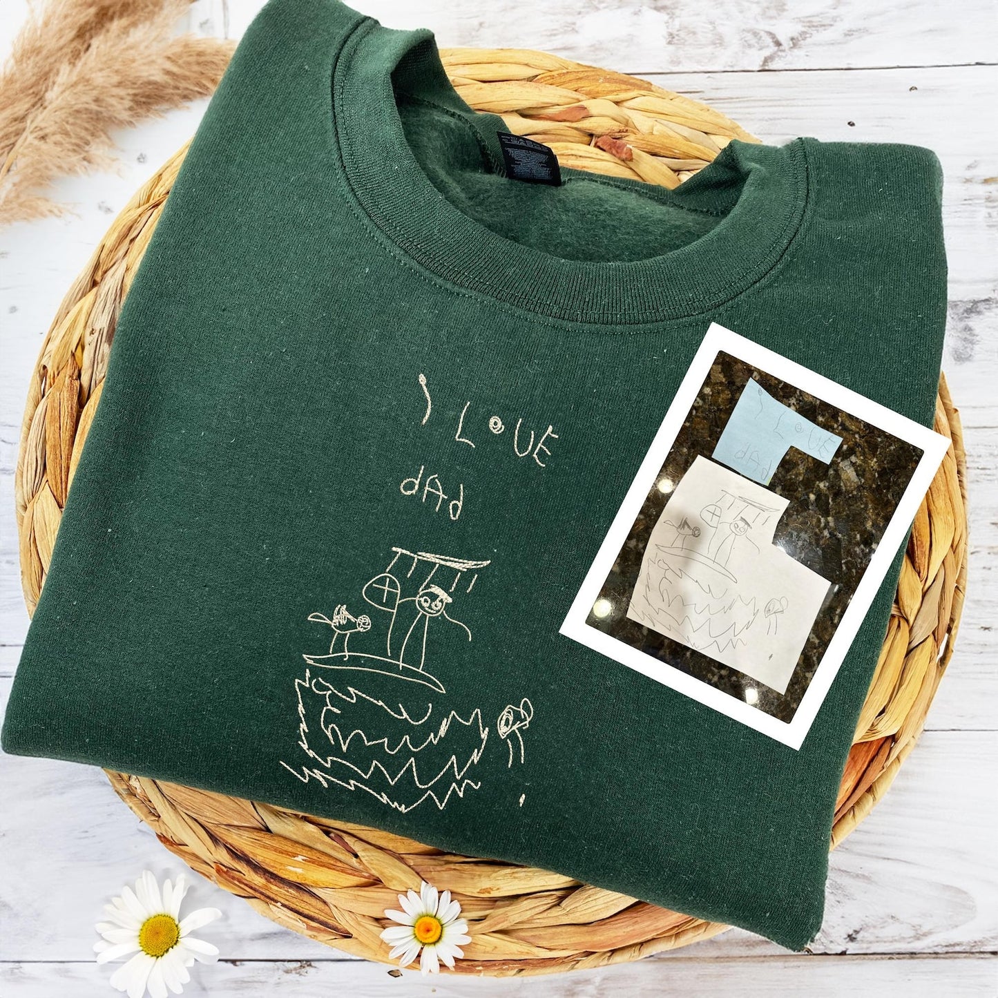 Custom Embroidered Kids' Drawing Sweatshirt - Personalized Mom And Dad Gifts, Outline Portrait Shirt