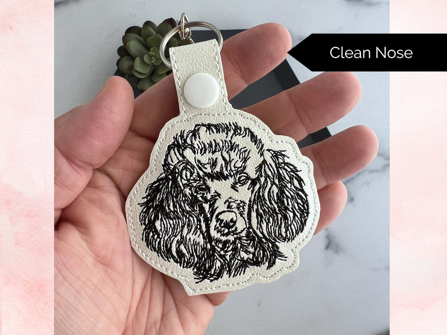 Poodle Sketch Portrait Keychain: Embroidered Key Fob or Bag Charm, Custom Color Options, Great Gift for Pet Parent
