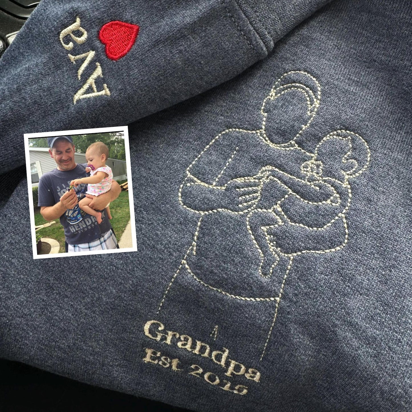 Custom Embroidered Hoodie Dad and Daughter | Personalized Dad Sweatshirt | Daddy Hoodie | Outline Photo | Family Portrait | Christmas Gift