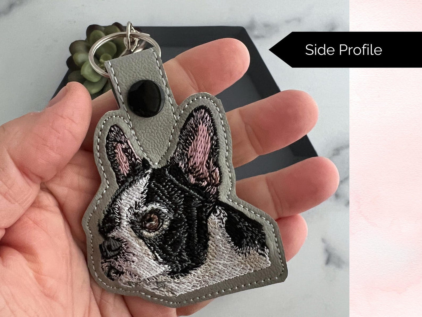 Realistic Boston Terrier Keychain: Embroidered Key Fob, Bag or Purse Charm - Great Gift for Dog Lover