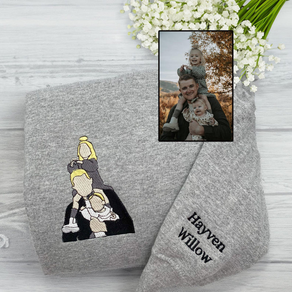 Perfect gift for Father's Day, Embroidered Dad Hoodie with Photo, Personalized Dad Sweater with Photo Portrait, Father and Son Shirt