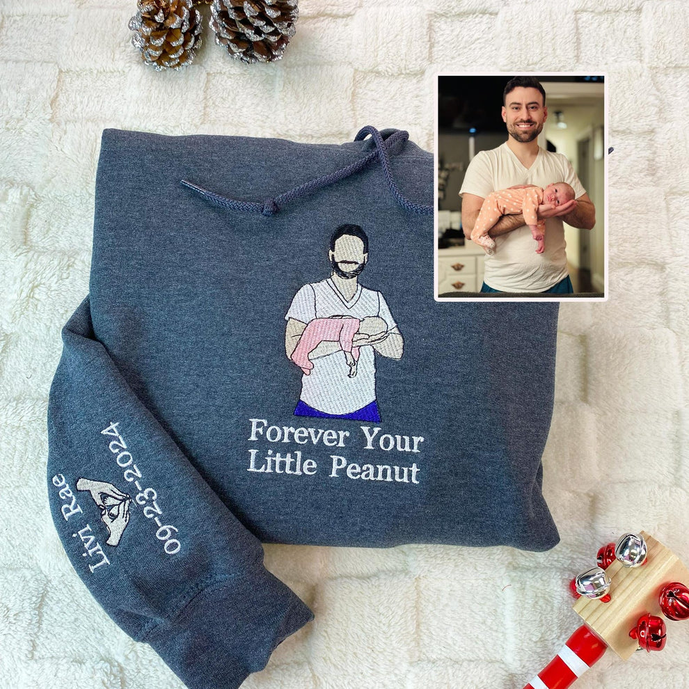 Perfect gift for Father's Day, Embroidered Dad Hoodie with Photo, Personalized Dad Sweater with Photo Portrait, Father and Son Shirt