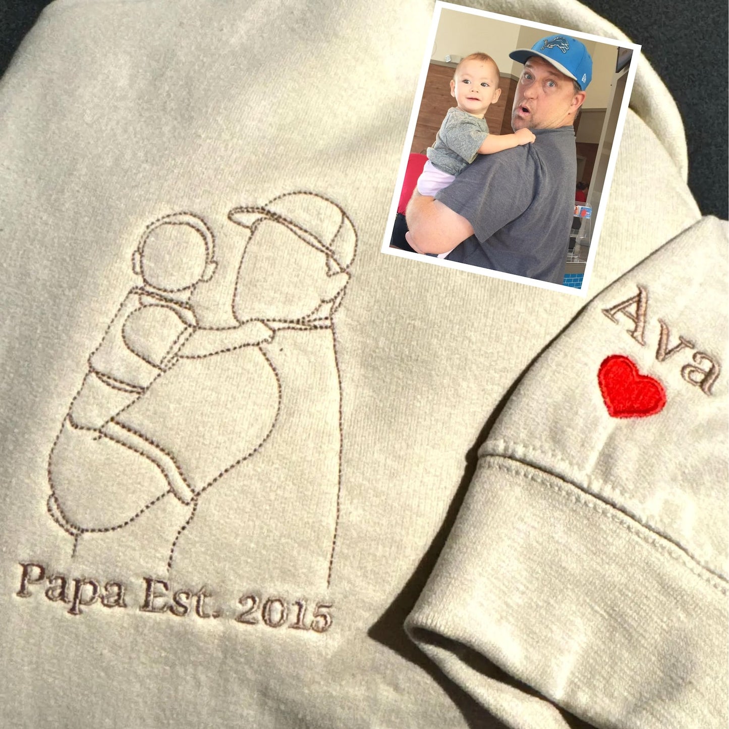 Custom Embroidered Hoodie Dad and Daughter | Personalized Dad Sweatshirt | Daddy Hoodie | Outline Photo | Family Portrait | Christmas Gift