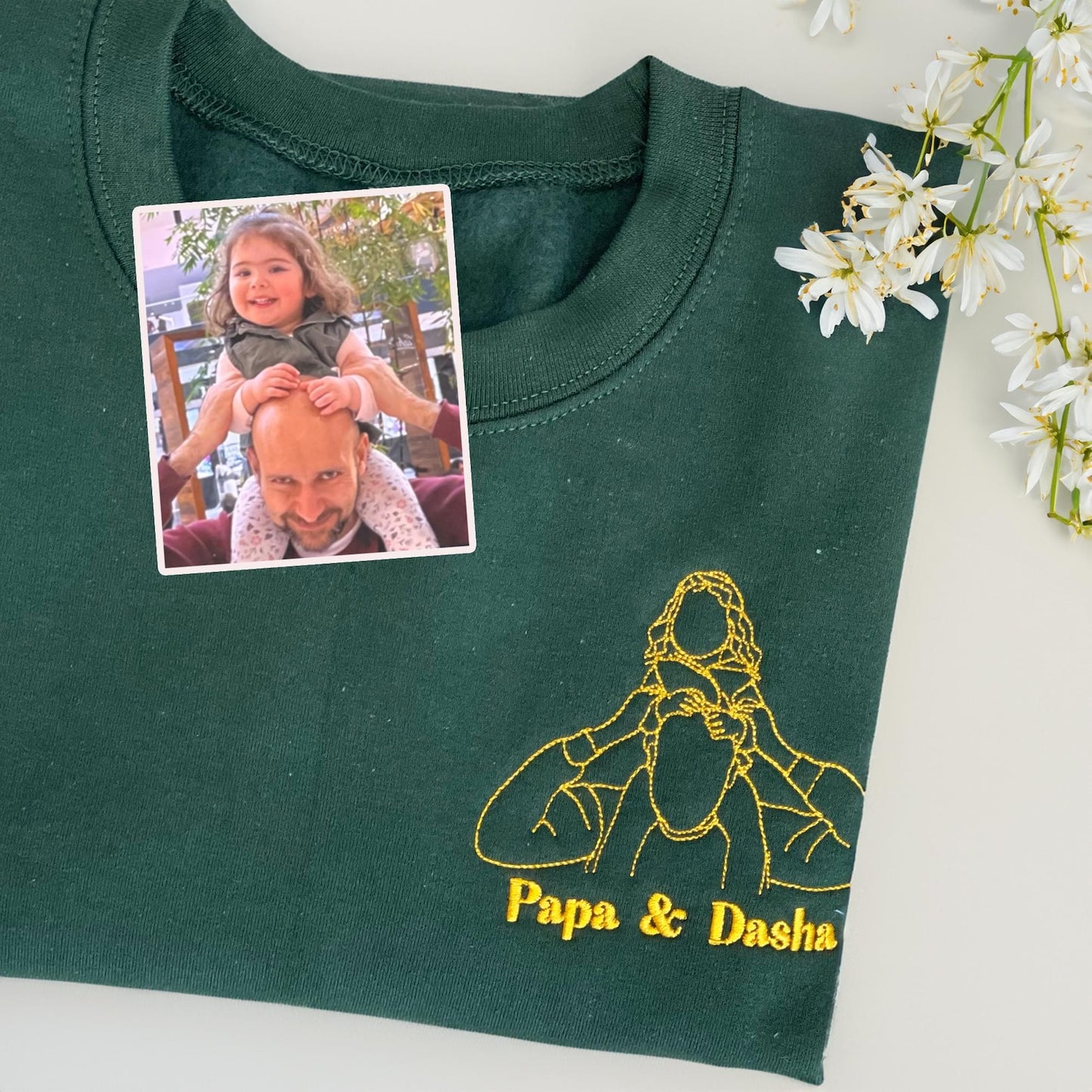 Custom Embroidered Hoodie Dad and Daughter | Personalized Dad Sweatshirt | Daddy Hoodie | Outline Photo | Family Portrait | Christmas Gift