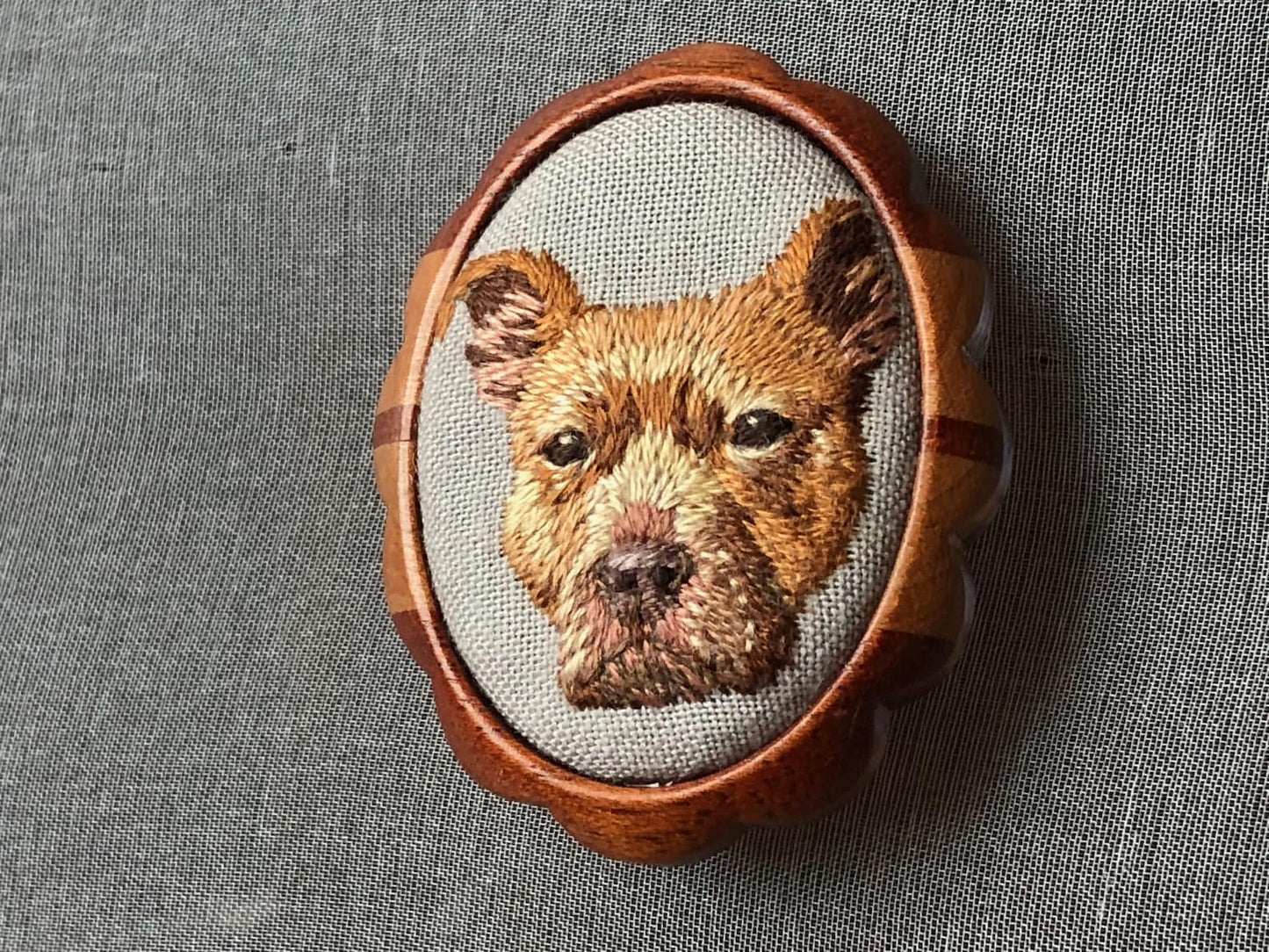 Made to order-Custom Hand embroidered Pet Portrait on hardwood brooch or necklace-Dog/Cat Portrait-gifts for pet lovers-Mother's day gift
