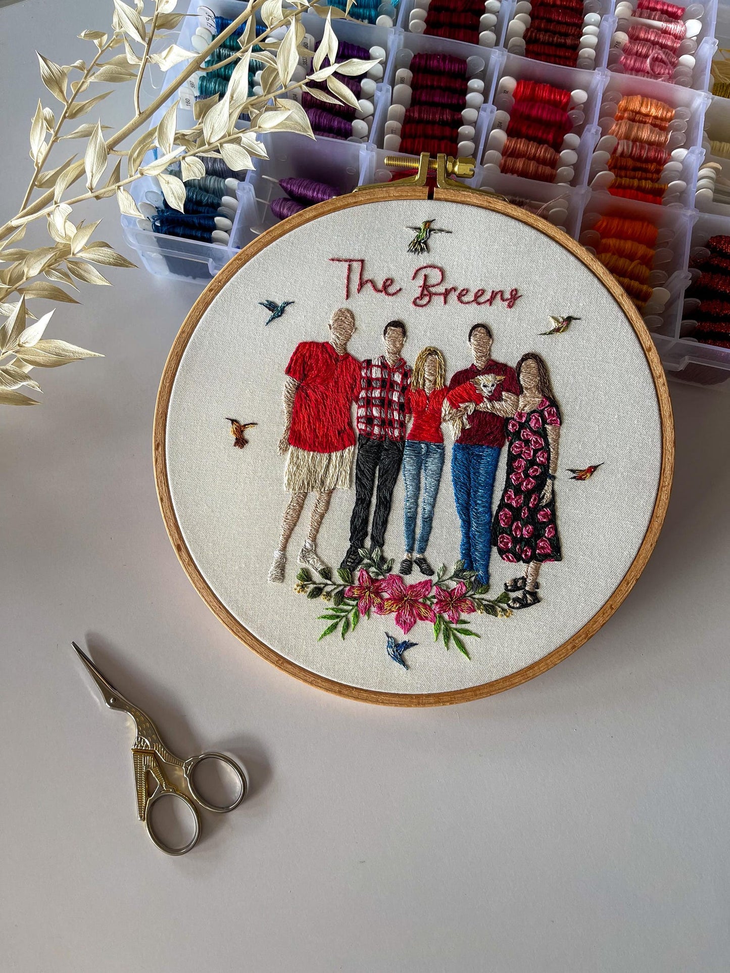 People family portrait embroidered, embroidery hoop, embroidered photo, people embroidery design, family gift, hand embroidery portrait