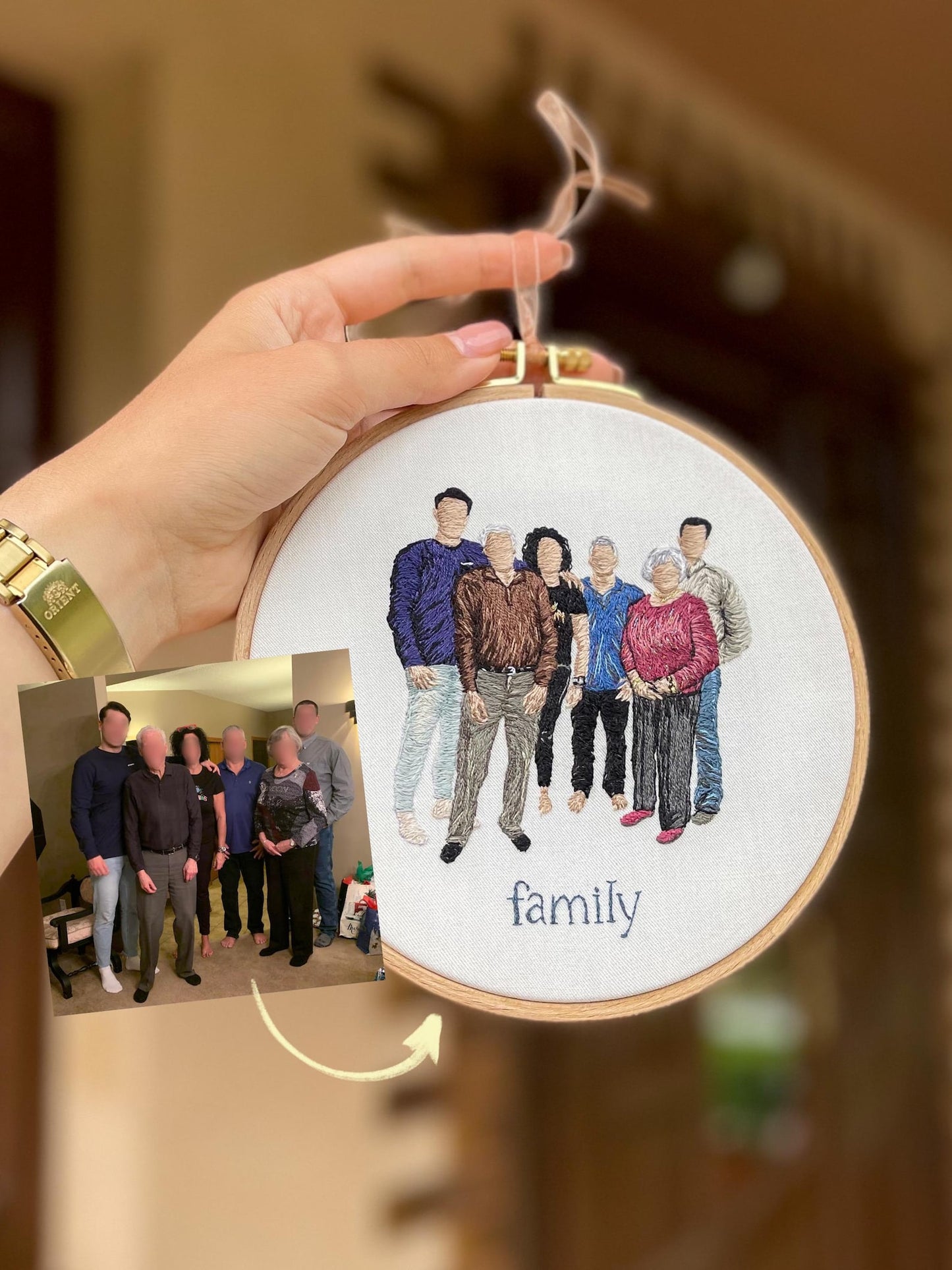 Personalized embroidery family photo hoop, family gift, family embroidery design, people embroidered, embroidery art