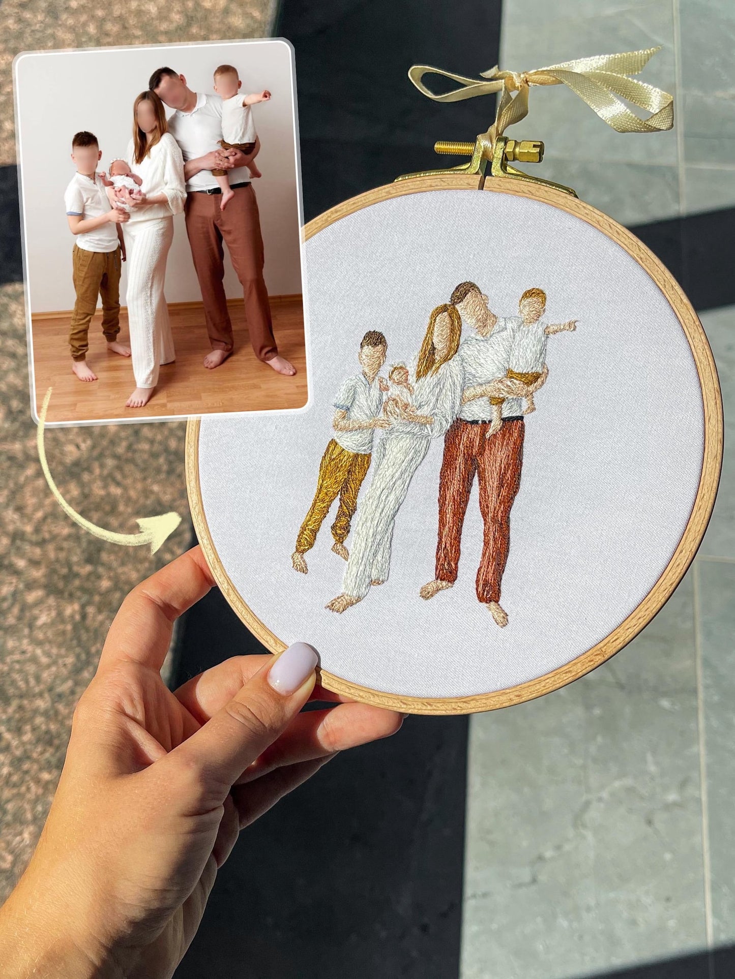 Family portrait embroidered, custom embroidery hoop, embroidered photo, people embroidery design, family embroidered gift