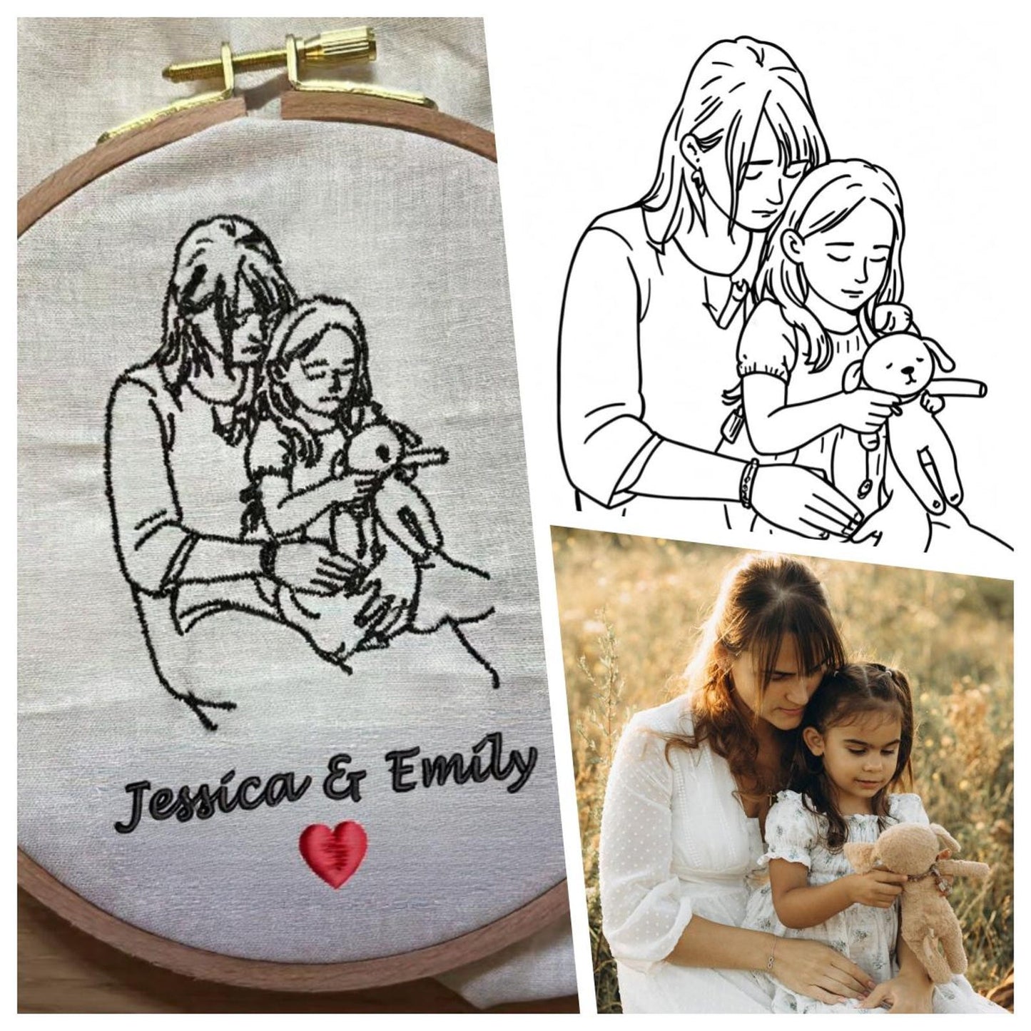 Custom Portrait Embroidery Personalized Family Photo Anniversary Gift Unique Keepsake