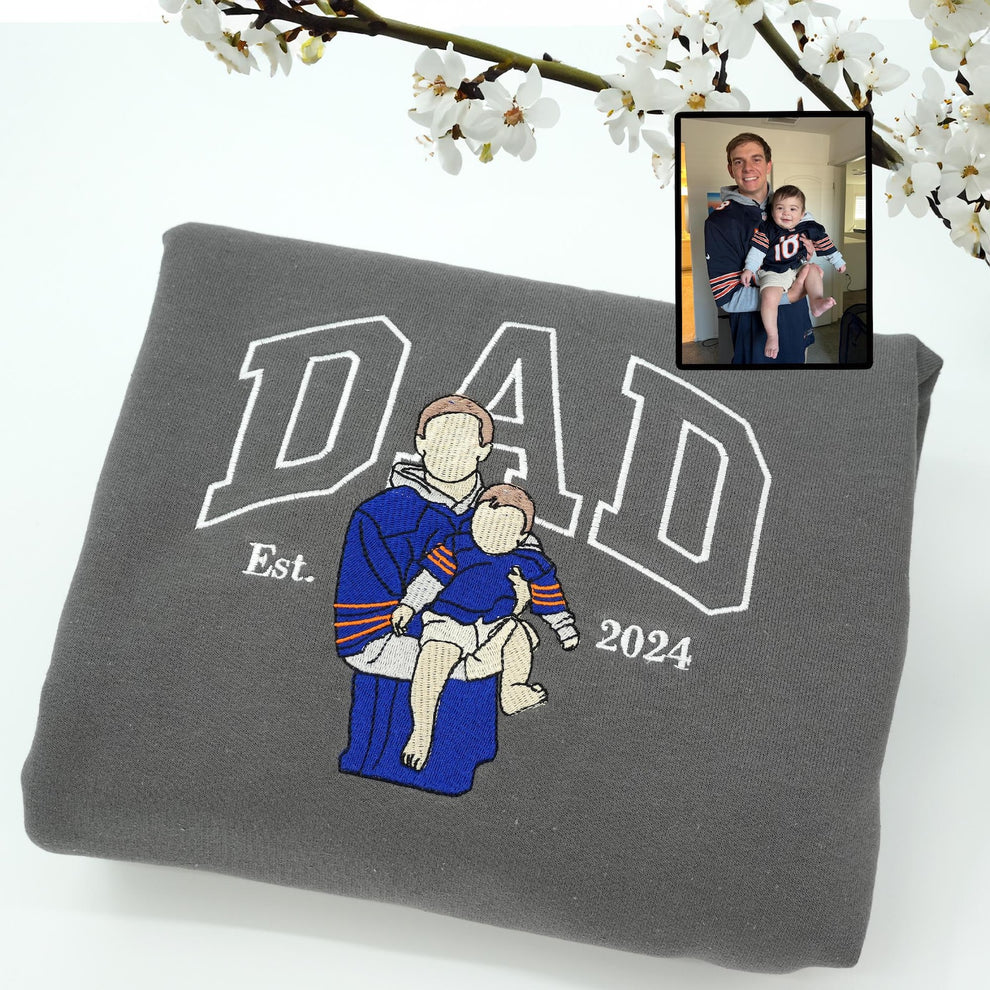 Personalized Embroidered Dad Sweater With Photo | Father's Day or Birthday Gift for Dad | Personalized Father Son Hoodie | Portrait Shirt
