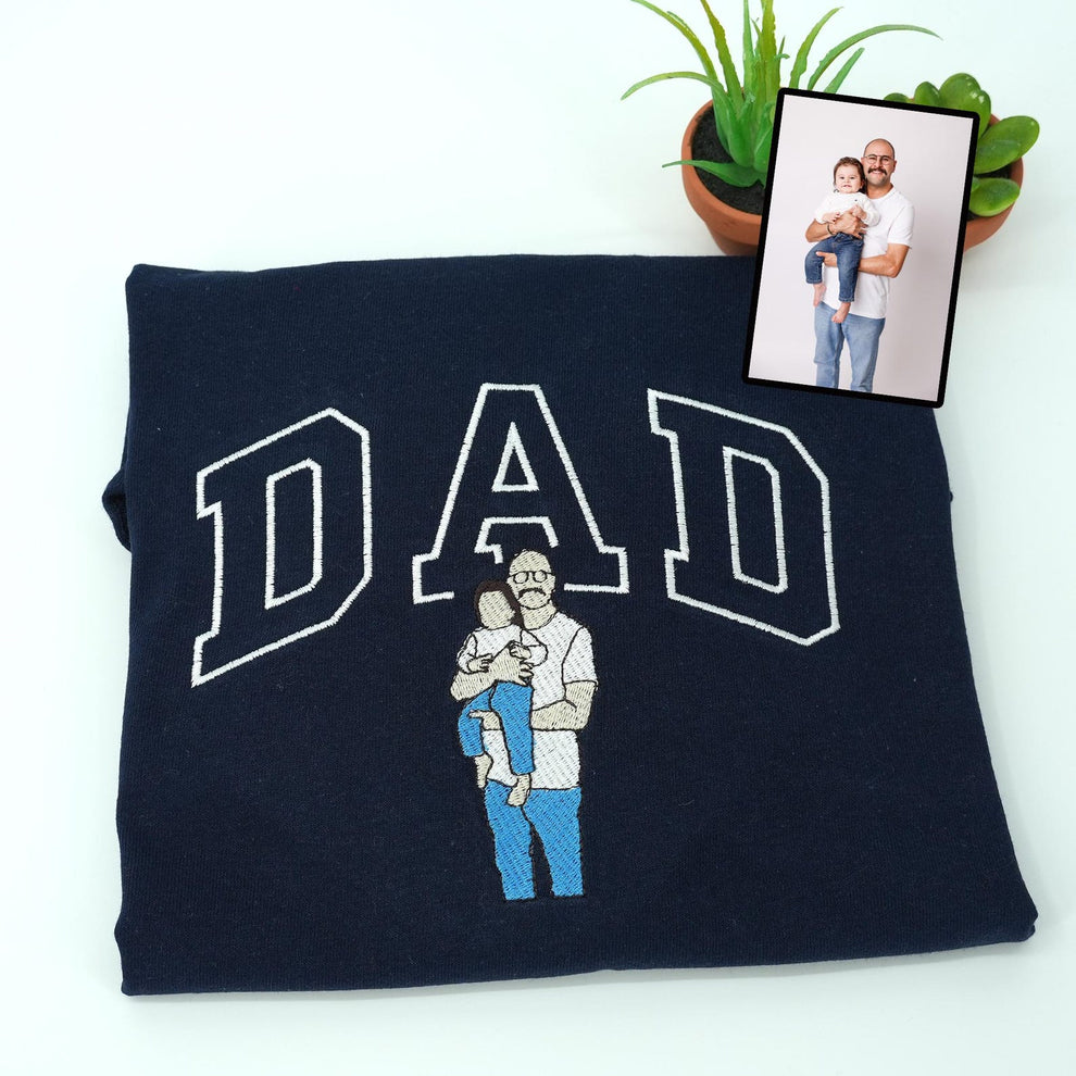 Personalized Embroidered Dad Sweater With Photo | Father's Day or Birthday Gift for Dad | Personalized Father Son Hoodie | Portrait Shirt