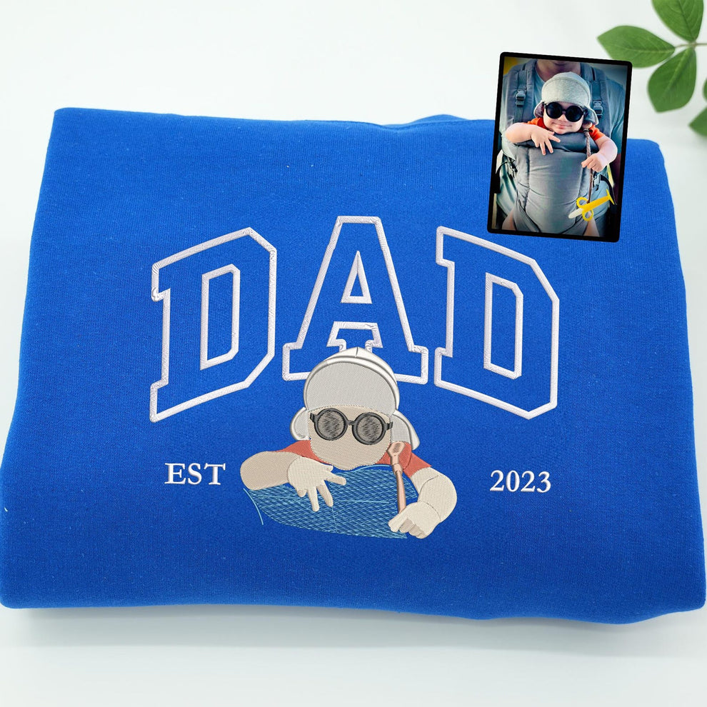 Personalized Embroidered Dad Sweater With Photo | Father's Day or Birthday Gift for Dad | Personalized Father Son Hoodie | Portrait Shirt