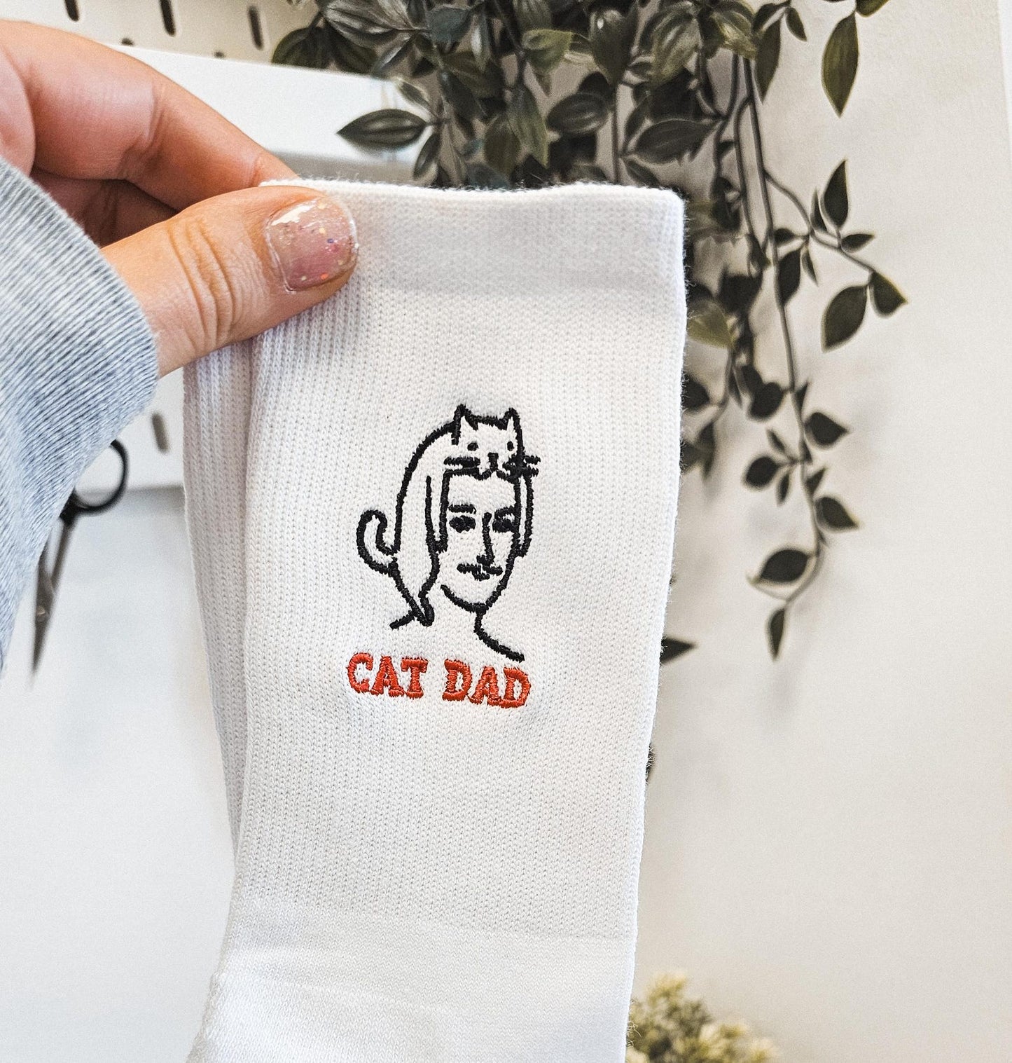 Bespoke Embroidered Cat Dad Socks, Add Names, Logos or Designs