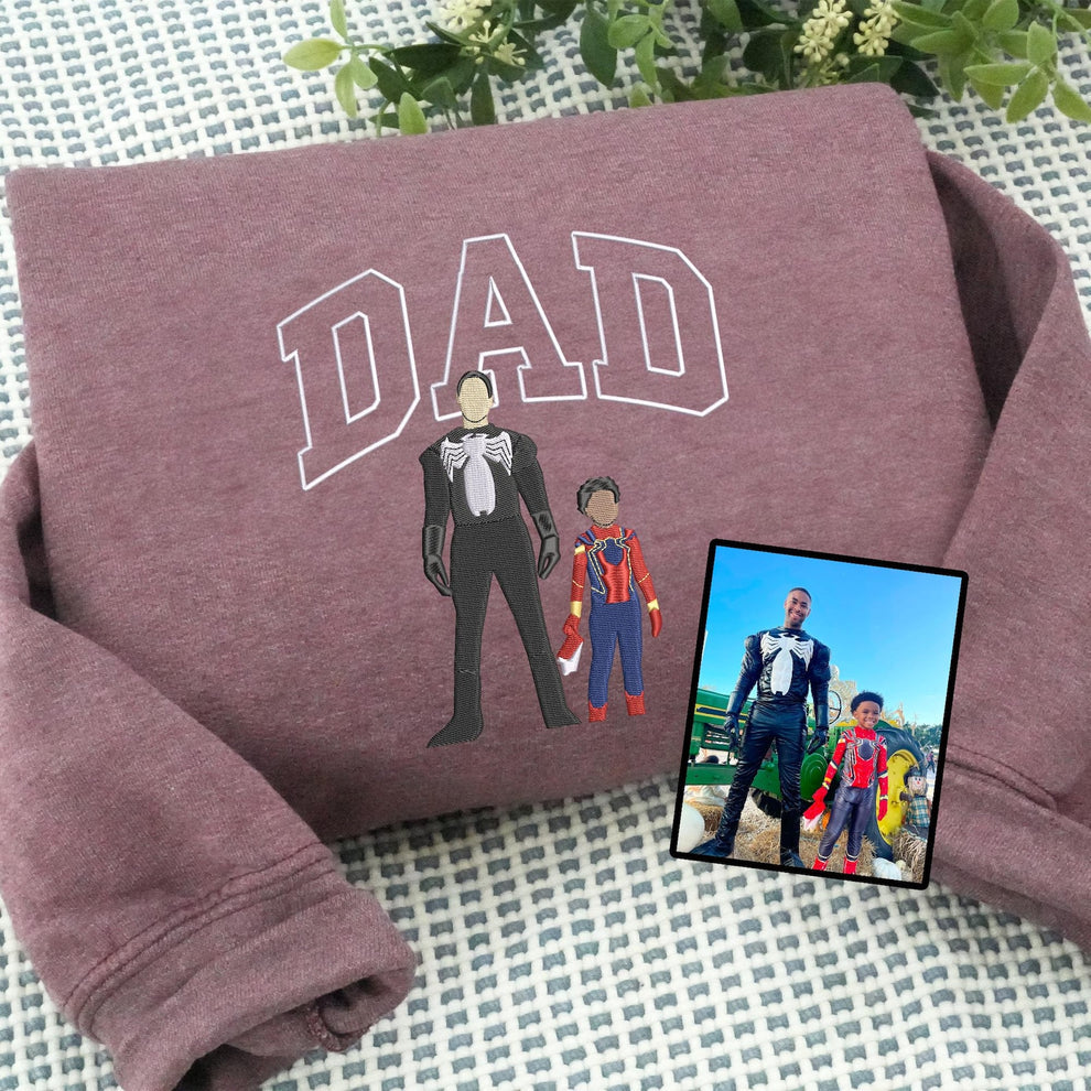 Personalized Embroidered Dad Sweater With Photo | Father's Day or Birthday Gift for Dad | Personalized Father Son Hoodie | Portrait Shirt