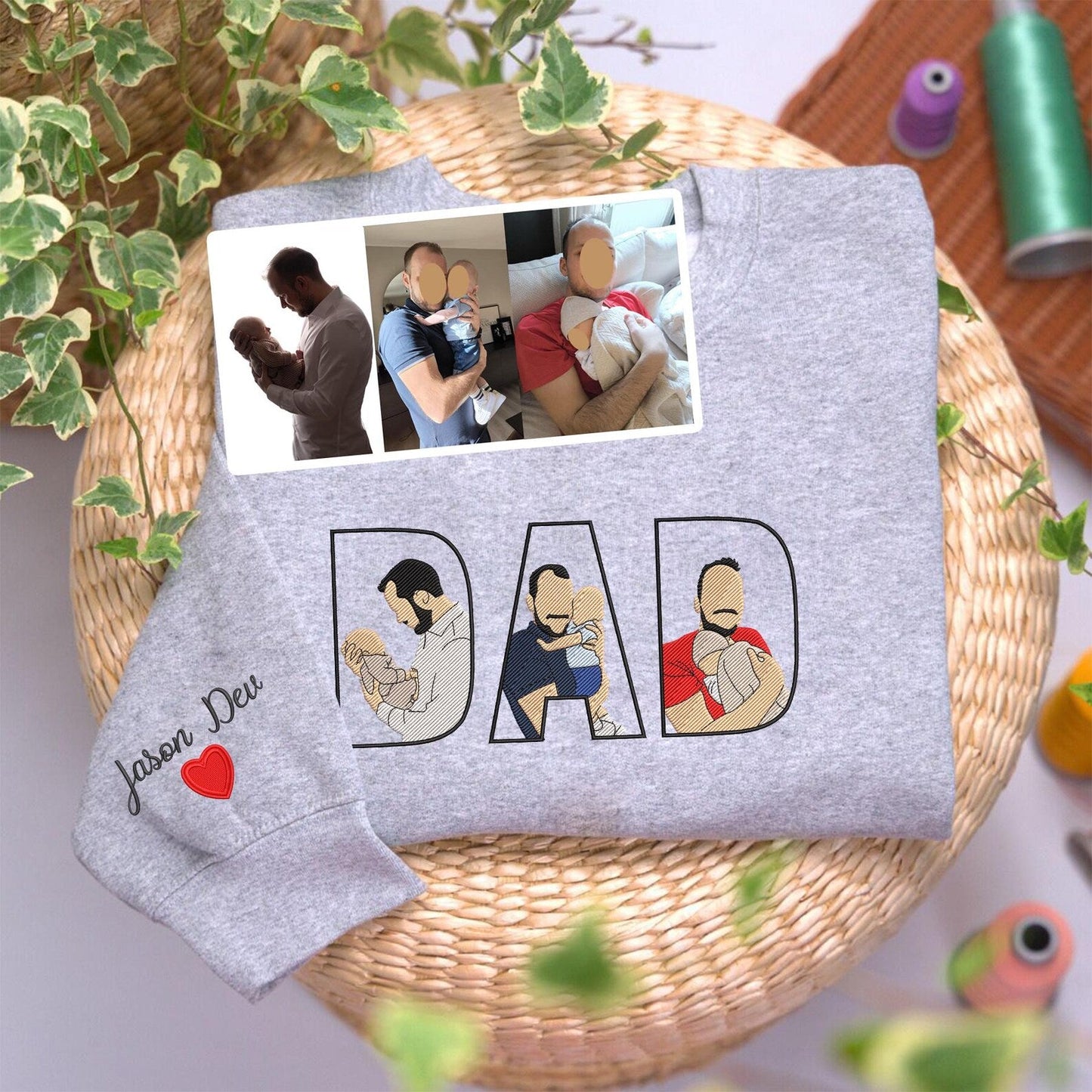 Custom Embroidered Dad Portrait Shirt – Personalized Photo Gift for Father