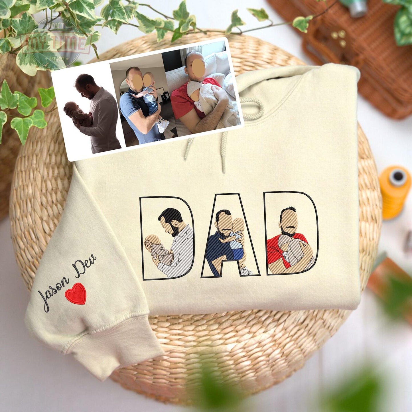 Custom Embroidered Dad Portrait Shirt – Personalized Photo Gift for Father