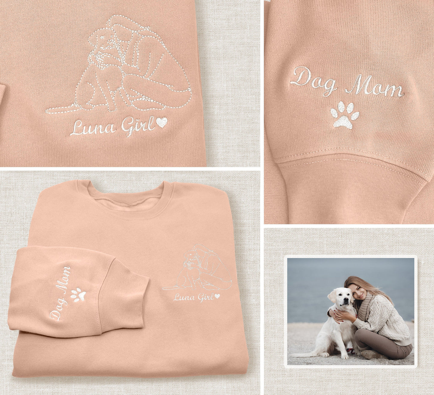 Embroidered Pet Sweatshirt, Embroidery Dog Face Hoodie, Custom Sweatshirt From Dog Mom Photo, Dog Hoodies