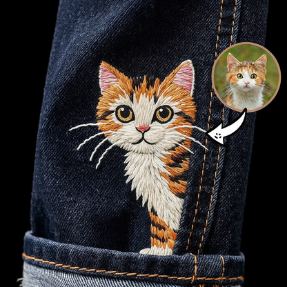 Custom Embroidered Pet Portrait Jeans - Personalized Gift for Pet Lovers - Dog Memorial - Cat Keepsake - From Your Photo