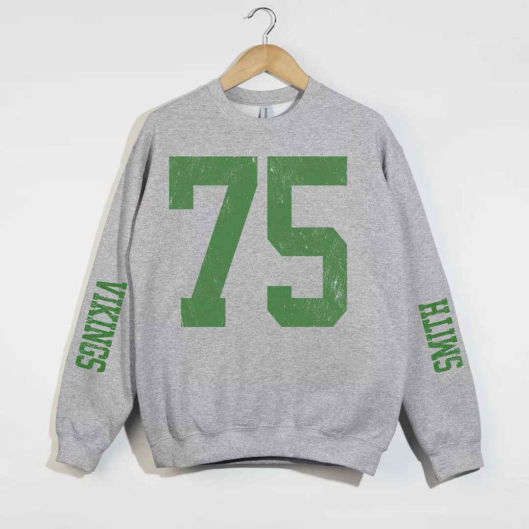 Oversized Number Varsity Pullover – Custom Distressed Letterman Style