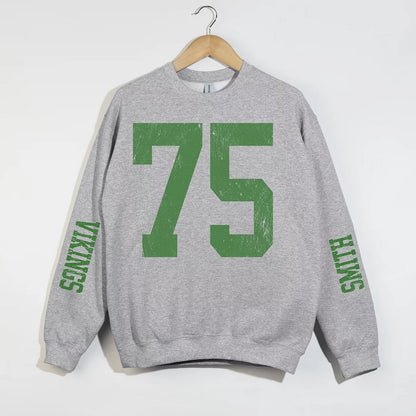 Oversized Number Varsity Pullover – Custom Distressed Letterman Style
