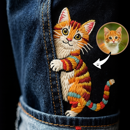 Custom Embroidered Pet Portrait Jeans - Personalized Gift for Pet Lovers - Dog Memorial - Cat Keepsake - From Your Photo